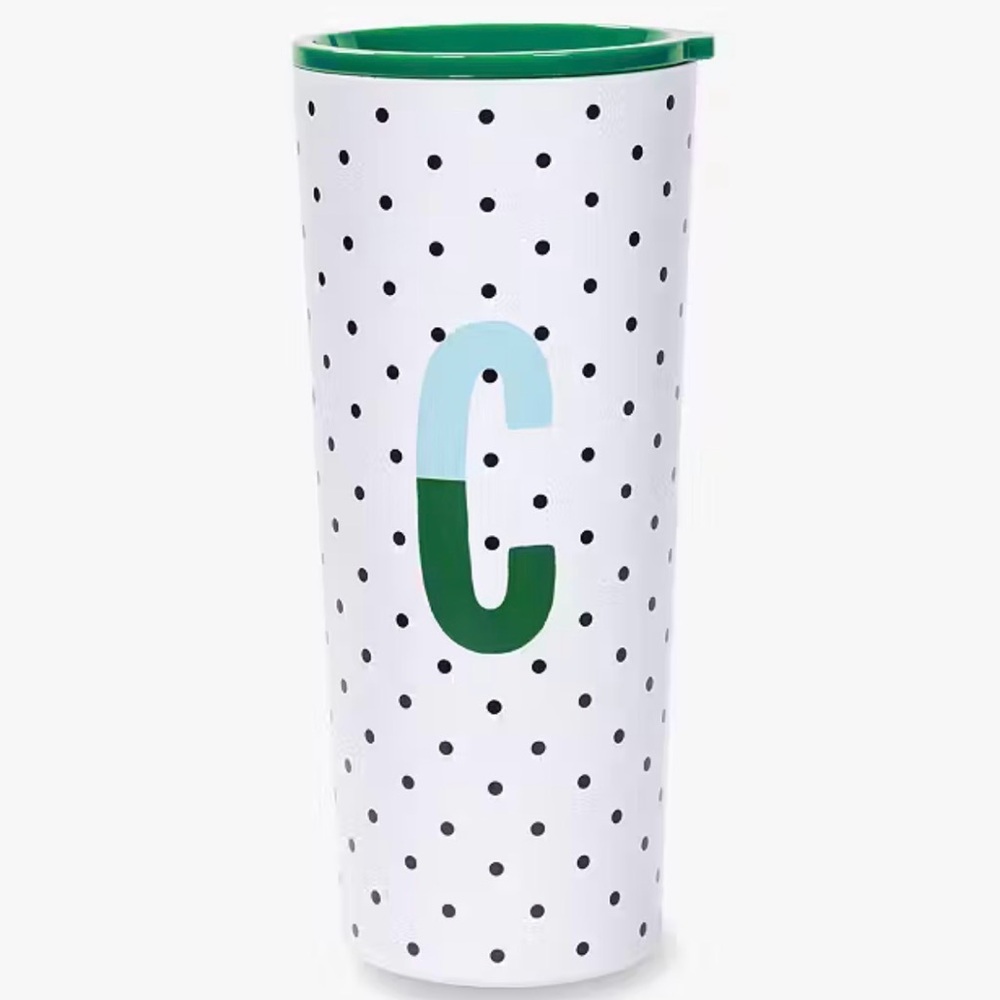 Kate‎ Spade Polka Dot Tumbler with Green Accent letter C